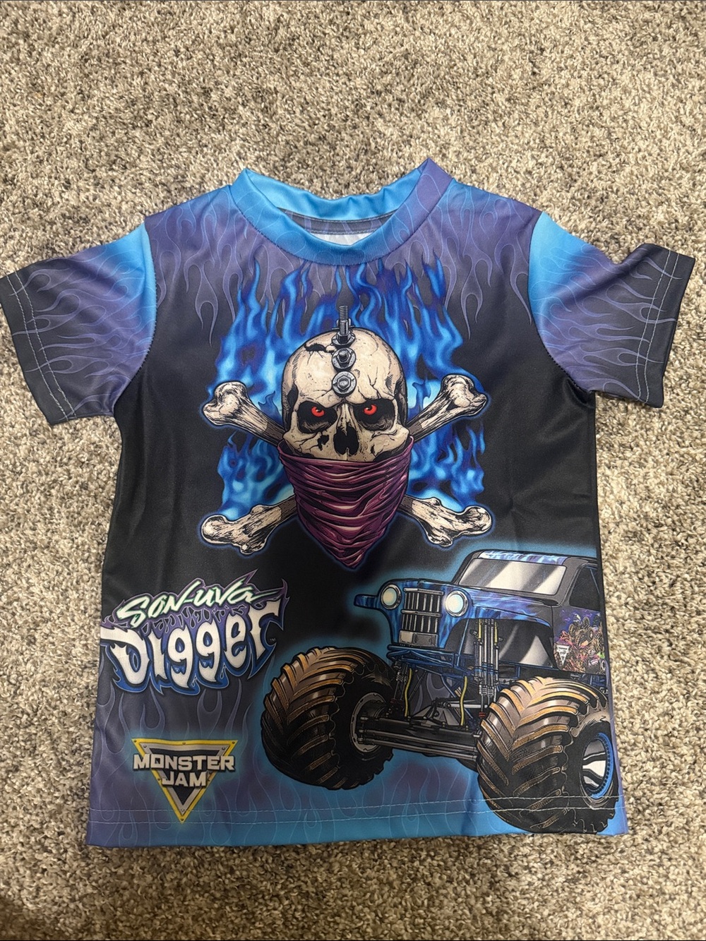 Monster Jam Son-Uva Digger Boys Short Sleeve Tee in Black & Blue